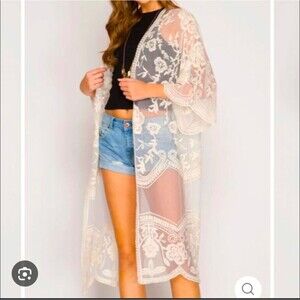Dizzy Gal Long Lace Duster Whimsical Festival Kimono